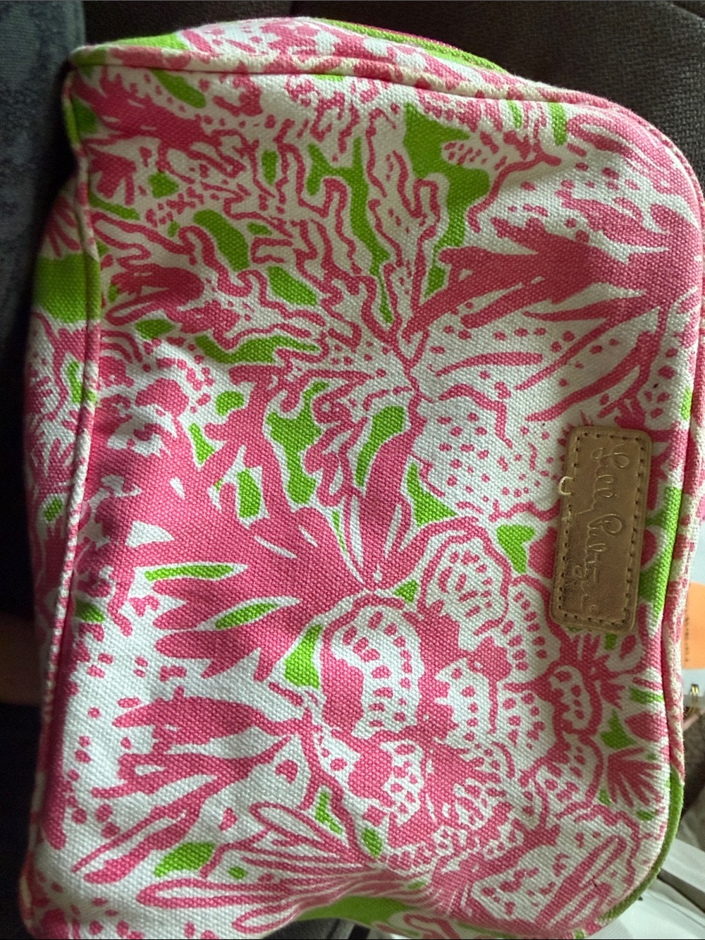 Lilly Pulitzer Pink & Green Floral Canvas Cosmetic Pouch, see all pics